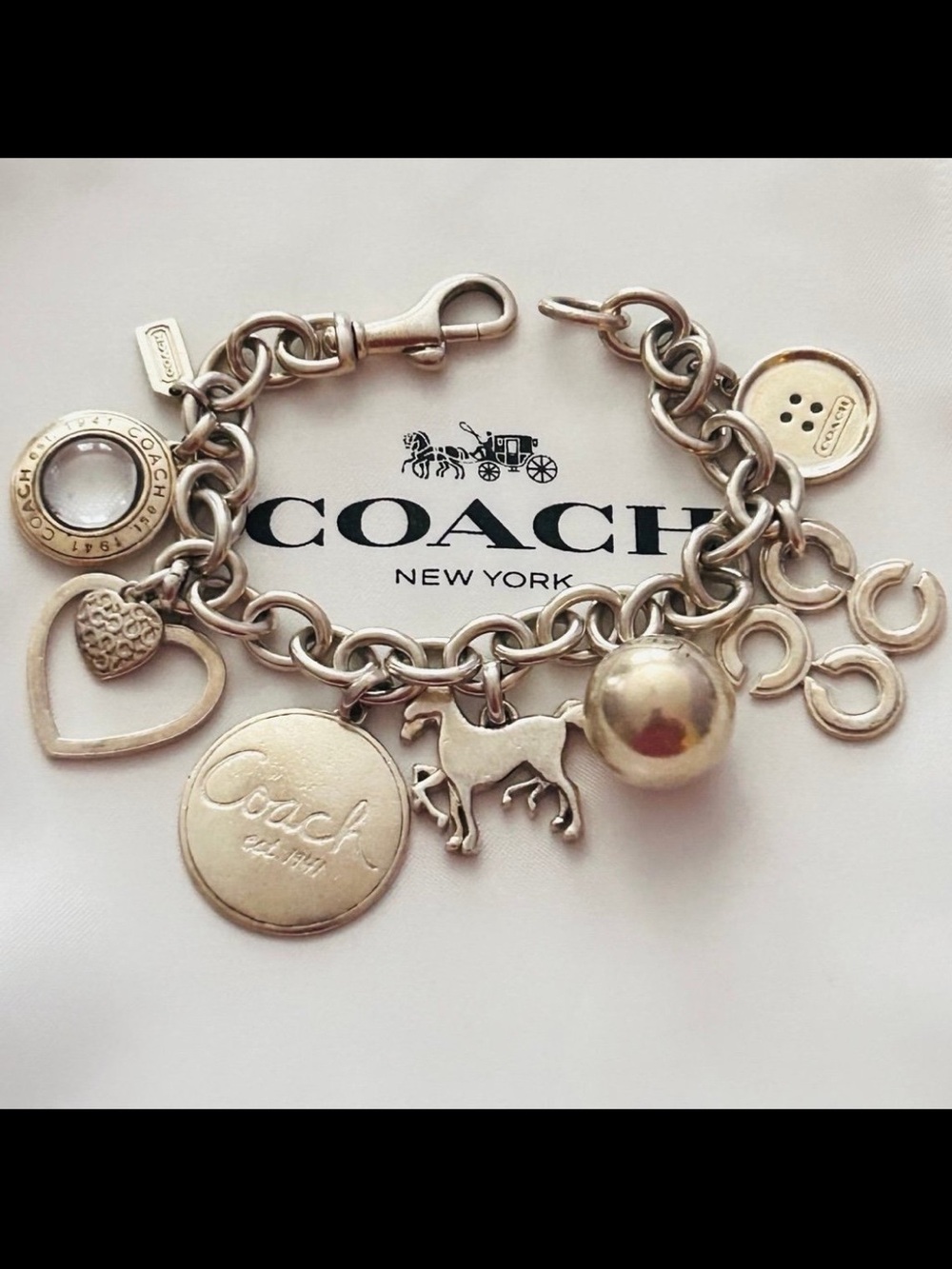 RARE Coach 1941 925 Sterling Silver Charm Bracelet